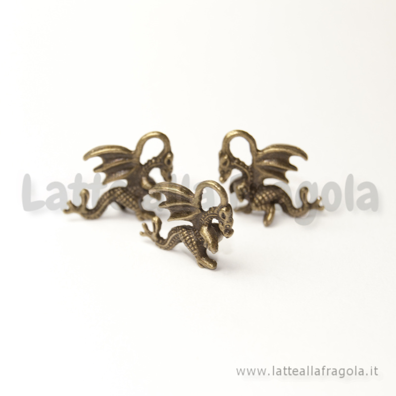 Charm 3D Drago in metallo color bronzo 21x14mm