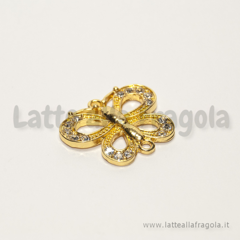 Connettore farfalla in metallo Gold Plated con strass 27x22mm