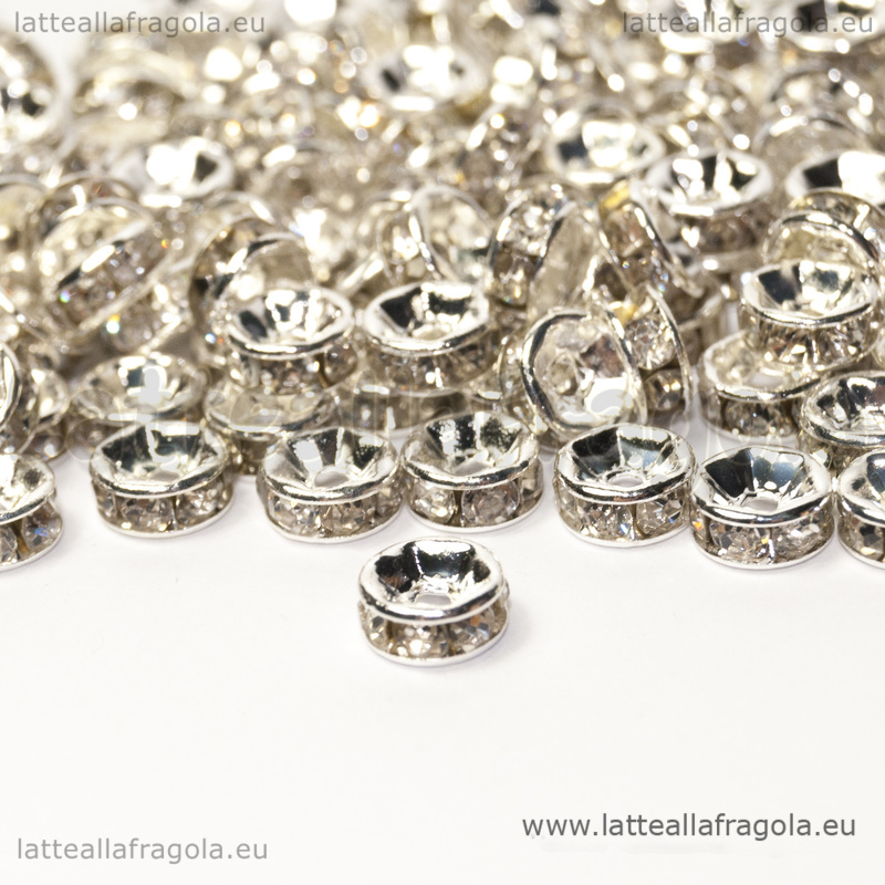 5 Rondelle in rame Silver plated con strass cristal 6x3mm