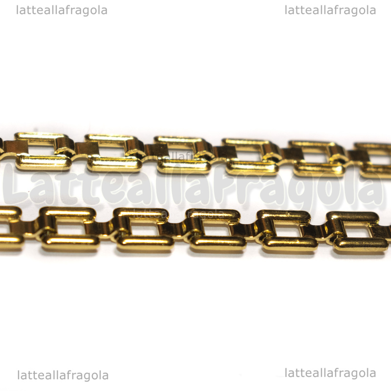 Bracciale Maglia rettangoli in Acciaio Inox Dorato 18cm