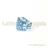 Base anello filigrana smaltata azzurro effetto metallizzato piattello 8mm