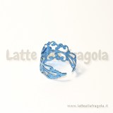 Base anello filigrana smaltata azzurro effetto metallizzato piattello 8mm