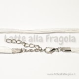 Collana in organza e cotone cerato bianco 43cm catena di allungamento toni argentati