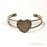 Base bracciale rigido in metallo color bronzo con base a cuore per cammeo 25mm