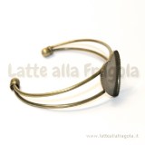 Base bracciale rigido in metallo color bronzo con base a cuore per cammeo 25mm