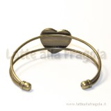 Base bracciale rigido in metallo color bronzo con base a cuore per cammeo 25mm