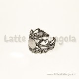 Base anello in filigrana argento antico con piattello 8mm