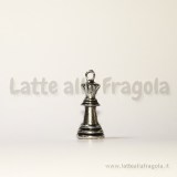 Ciondolo 3D Regina scacchi in metallo zincato argento antico 26x11mm
