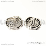 Ciondolo Sigillo lettera U in metallo argento antico 20mm