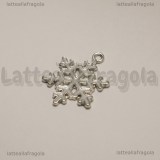 Ciondolo Fiocco di Neve in metallo argentato smaltato 24x19mm