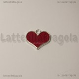 Charm Cuore in metallo argentato smaltato rosso 19.5x16.5mm