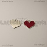 Charm Cuore in metallo argentato smaltato rosso 19.5x16.5mm