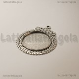 Base tonda con fiori in metallo argento antico per cammei 25mm