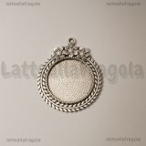 Base tonda con fiori in metallo argento antico per cammei 25mm