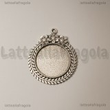 Base tonda con fiori in metallo argento antico per cammei 25mm