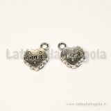 Charm 3D double-face biscotto cuore metallo argento antico 13x14mm