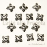 10 coppette copriperla 6x6mm modello foglie Argento Antico