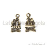 Charm castello in metallo color bronzo 20x10mm