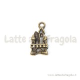 Charm castello in metallo color bronzo 20x10mm