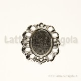 Base ovale filigranata Silver Plated 30x25mm adatta per cammei 18x12mm