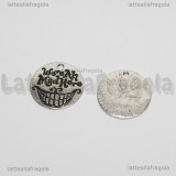 Ciondolo Stregatto in metallo argento antico 20mm