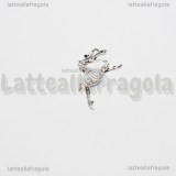 Ciondolo Ballerina in metallo argentato con strass 28x18mm