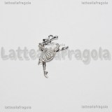 Ciondolo Ballerina in metallo silver plated con strass 28x18mm