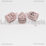 Ciondolo Gabbietta 3D in metallo smaltato rosa 20x12mm