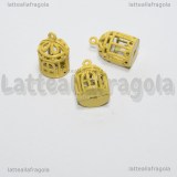 Ciondolo Gabbietta 3D in metallo smaltato giallo 20x12mm