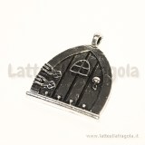 Charm Porticina in metallo zincato argento antico 35x27mm