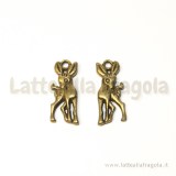 Charm cerbiatto double-face in metallo color bronzo 19x8mm