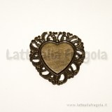 Base a cuore color Bronzo 35x34mm per cammeo o cabochon 20.5x18mm