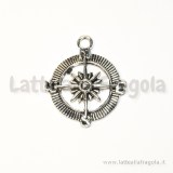 Ciondolo bussola in metallo argento antico 30x25mm