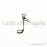 Charm double-face nota musicale in metallo argento antico 24x7mm