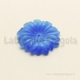 Cabochon fiore multipetali con foro centrale occhi di gatto azzurro 28mm