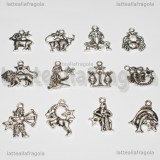 Set Charms 12 Segni Zodiaco in metallo argento antico