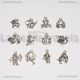 Set Charms 12 Segni Zodiaco in metallo argento antico