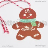 10 Gingerbread Merry Christmas in cartoncino con cordoncino colorato 6.5x5.5cm