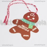 10 Gingerbread Merry Christmas in cartoncino con cordoncino colorato 6.5x5.5cm