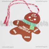 10 Gingerbread Merry Christmas in cartoncino con cordoncino colorato 6.5x5.5cm