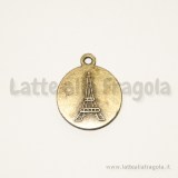Base tonda in metallo color bronzo con Torre Eiffel sul retro adatta per cammei 18mm