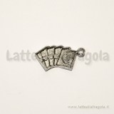 Charm carte da gioco scala reale in metallo zincato argento antico 25x13mm