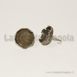 Coppia di basi per orecchini a perno color Bronzo con base decorata per cammei da 14mm