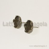Coppia di basi per orecchini a perno color Bronzo con base decorata per cammei da 14mm