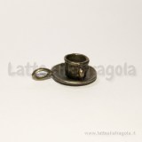 Ciondolo 3D tazzina e piattino in metallo bronzo antico 26x18mm