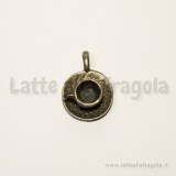 Ciondolo 3D tazzina e piattino in metallo bronzo antico 26x18mm