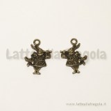 Charm bianconiglio double-face in metallo color bronzo 19x14mm