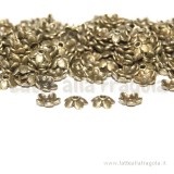 15 coppette copriperla in metallo color Bronzo a fiore 6x6mm