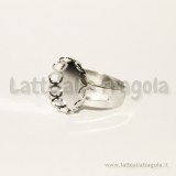 Base anello regolabile in rame toni argentati con base tonda 15mm