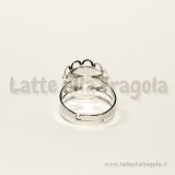 Base anello regolabile in rame toni argentati con base tonda 15mm